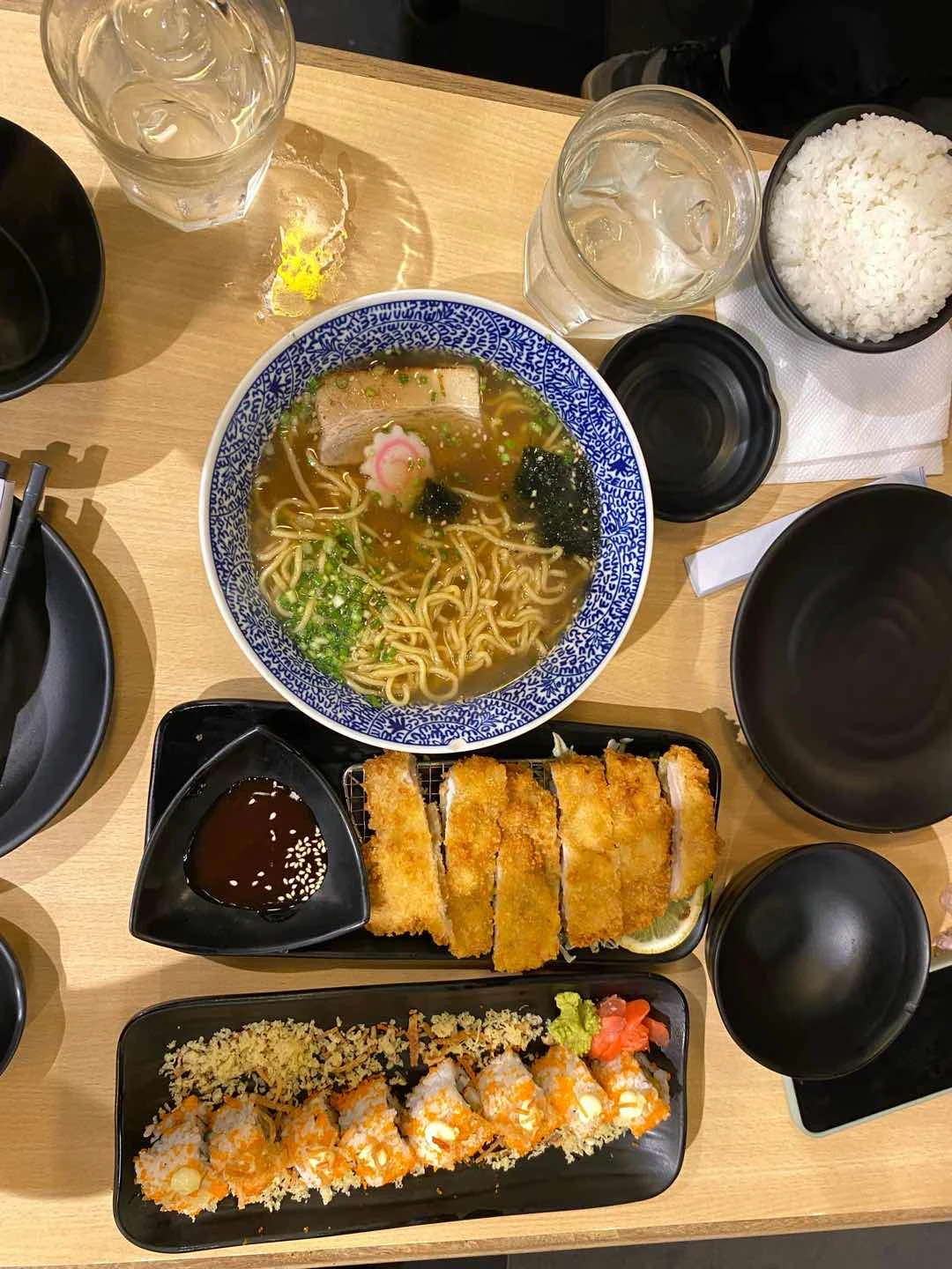 ordered combi of ramen and california maki, and pork tonkatsu with 2 rice