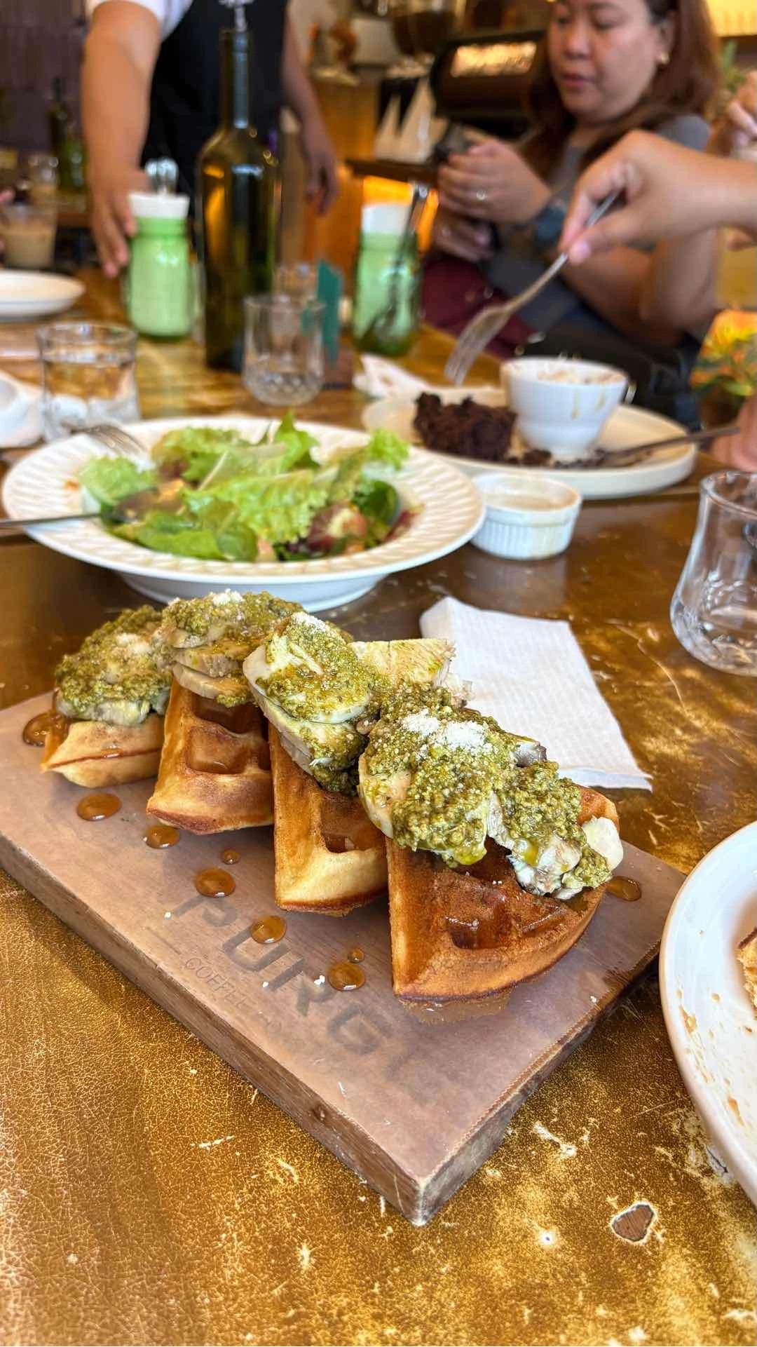 Chicken pesto waffle
