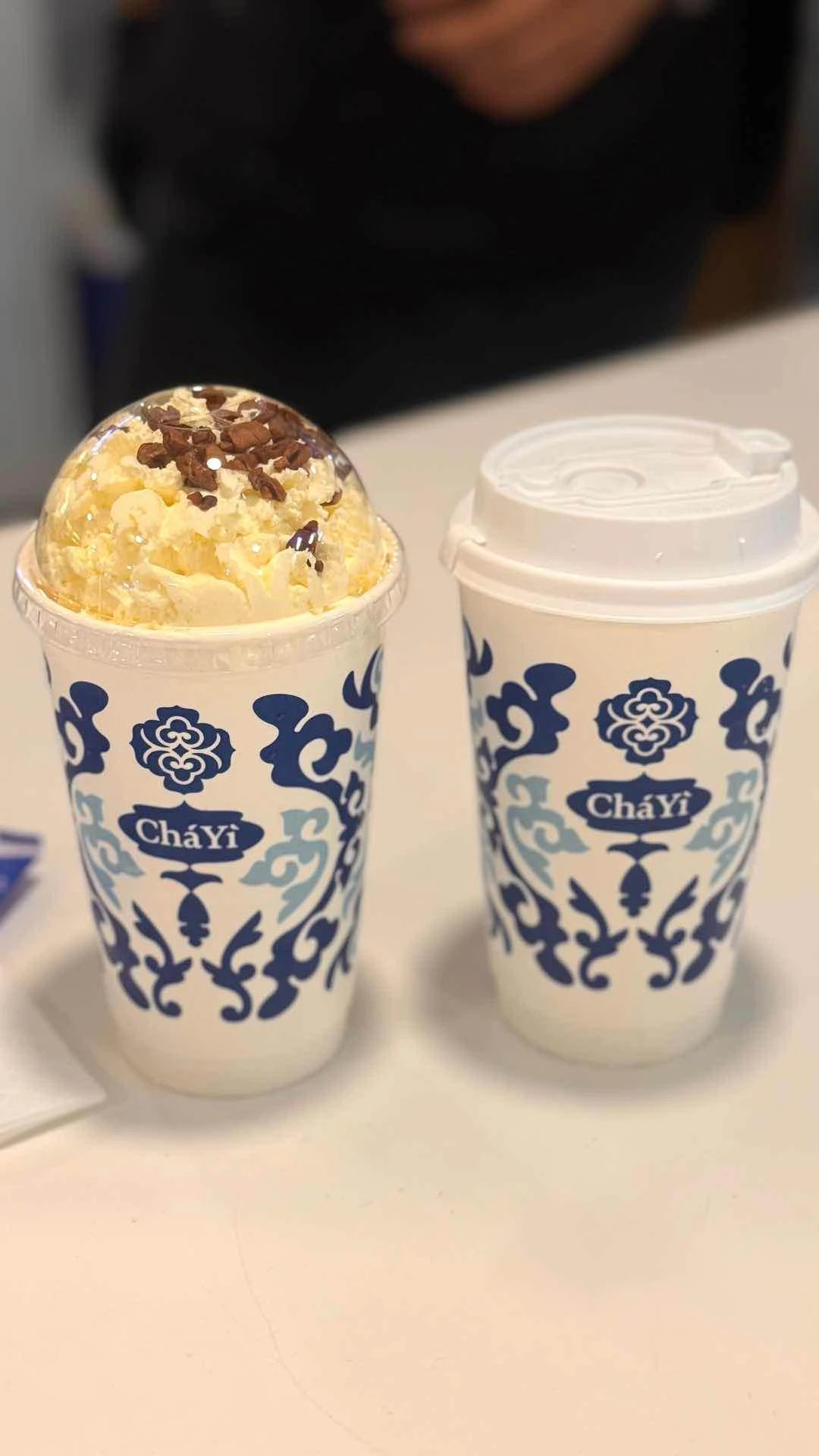 snowfall latte + iced wuyi rock tea
