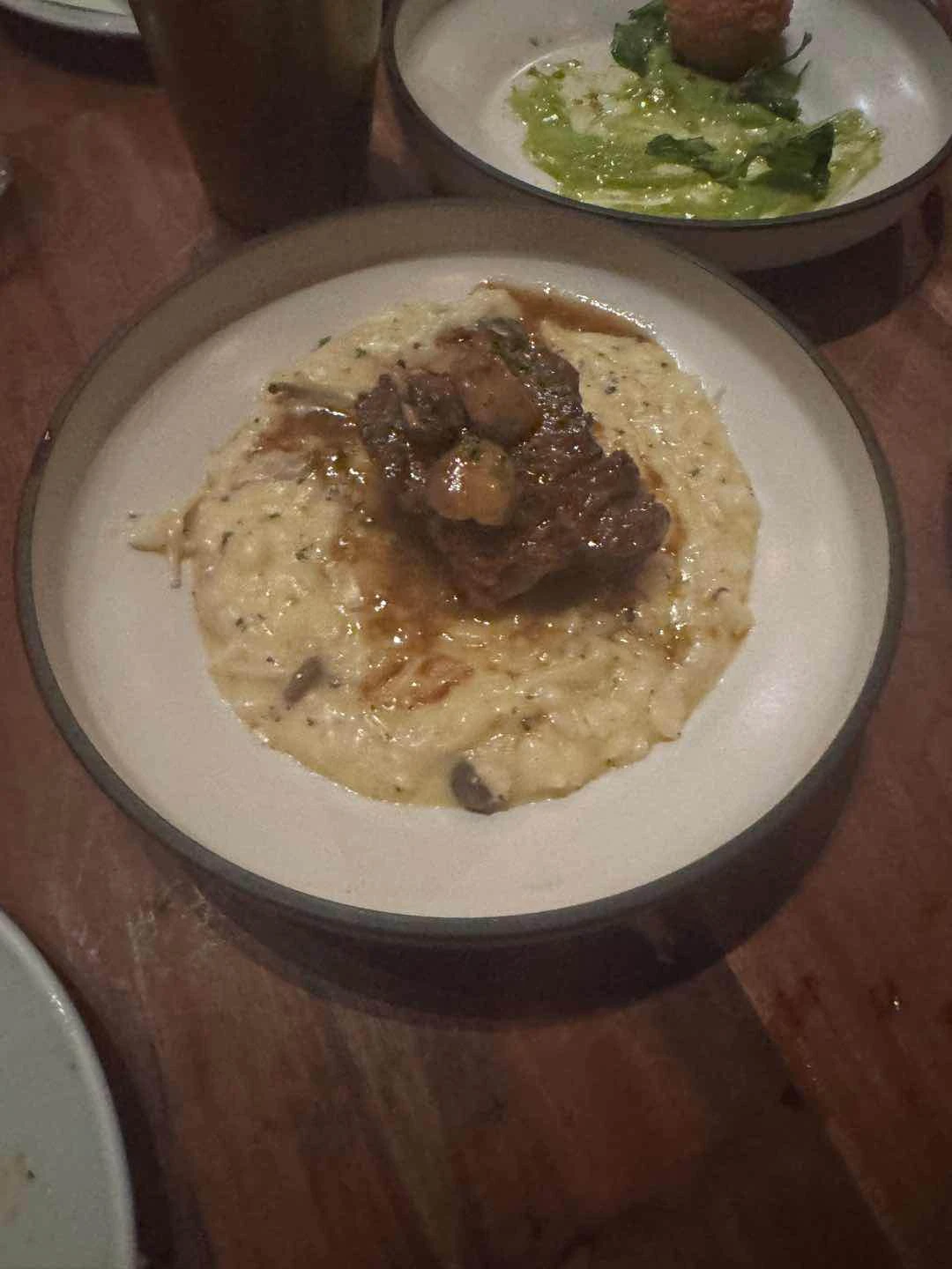 Braised beef with mushroom risotto