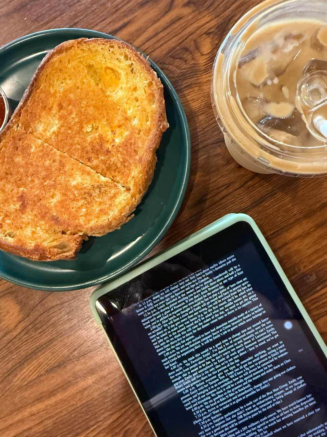 Grilled cheese and iced flat white