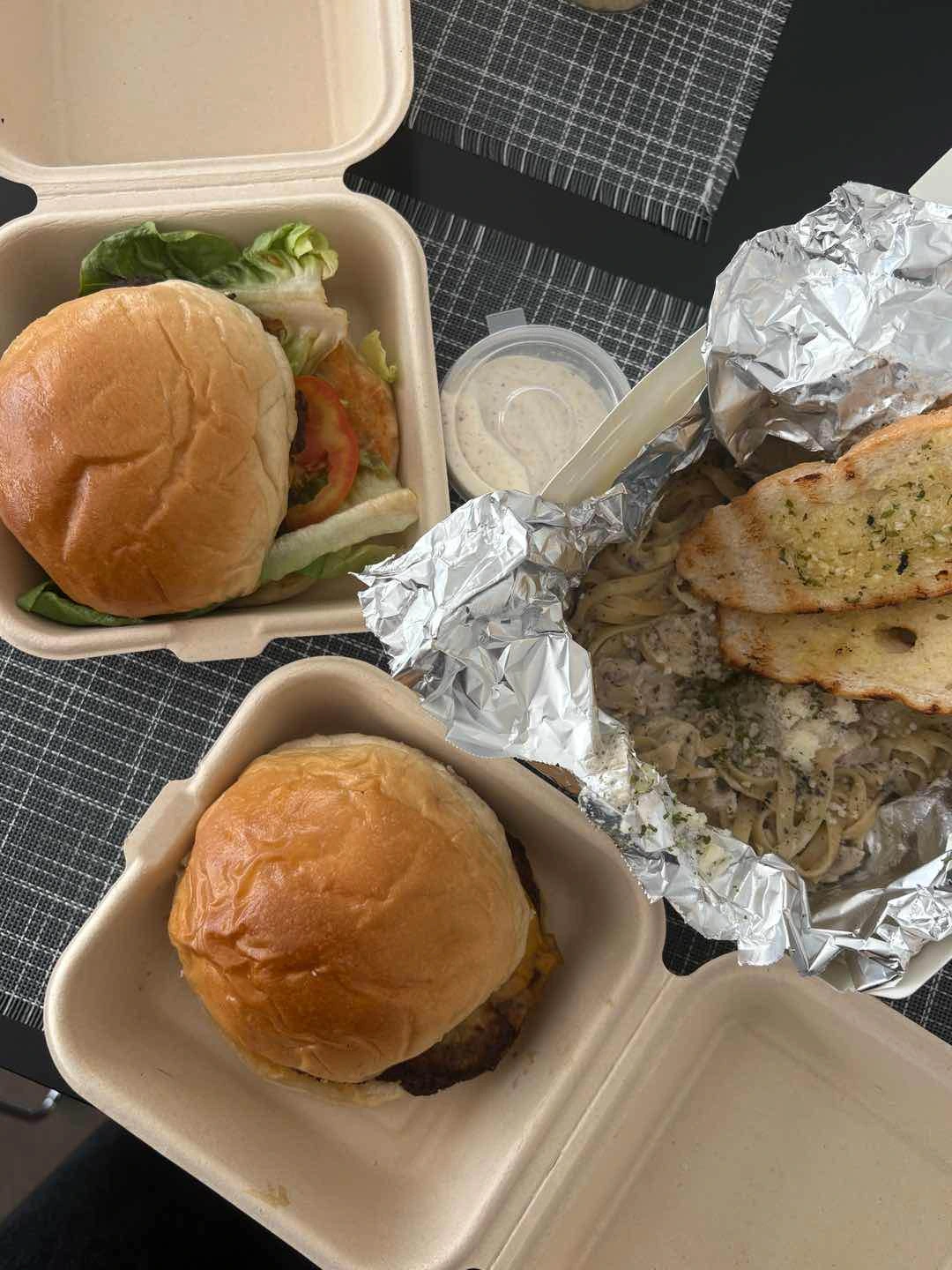 og burger, truffle burger, truffle pasta