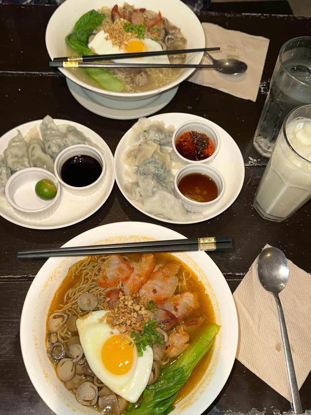 spicy szechuan beef and egg noodles and unli soya milk