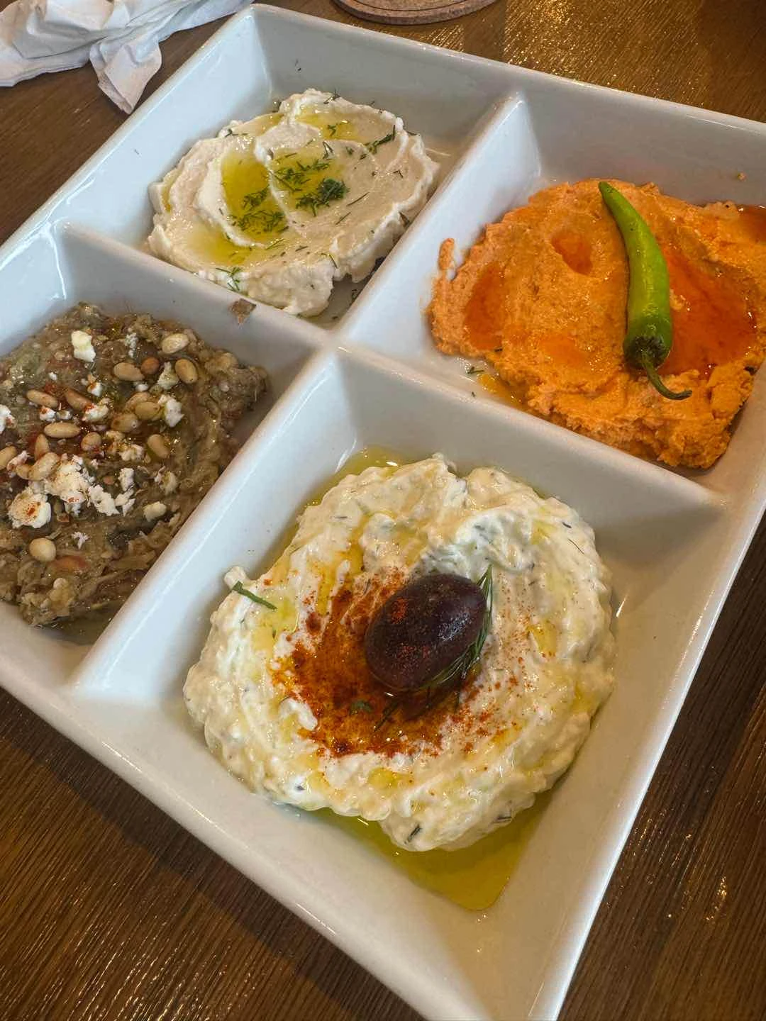 5 dip sampler of Cyma Greek Taverna