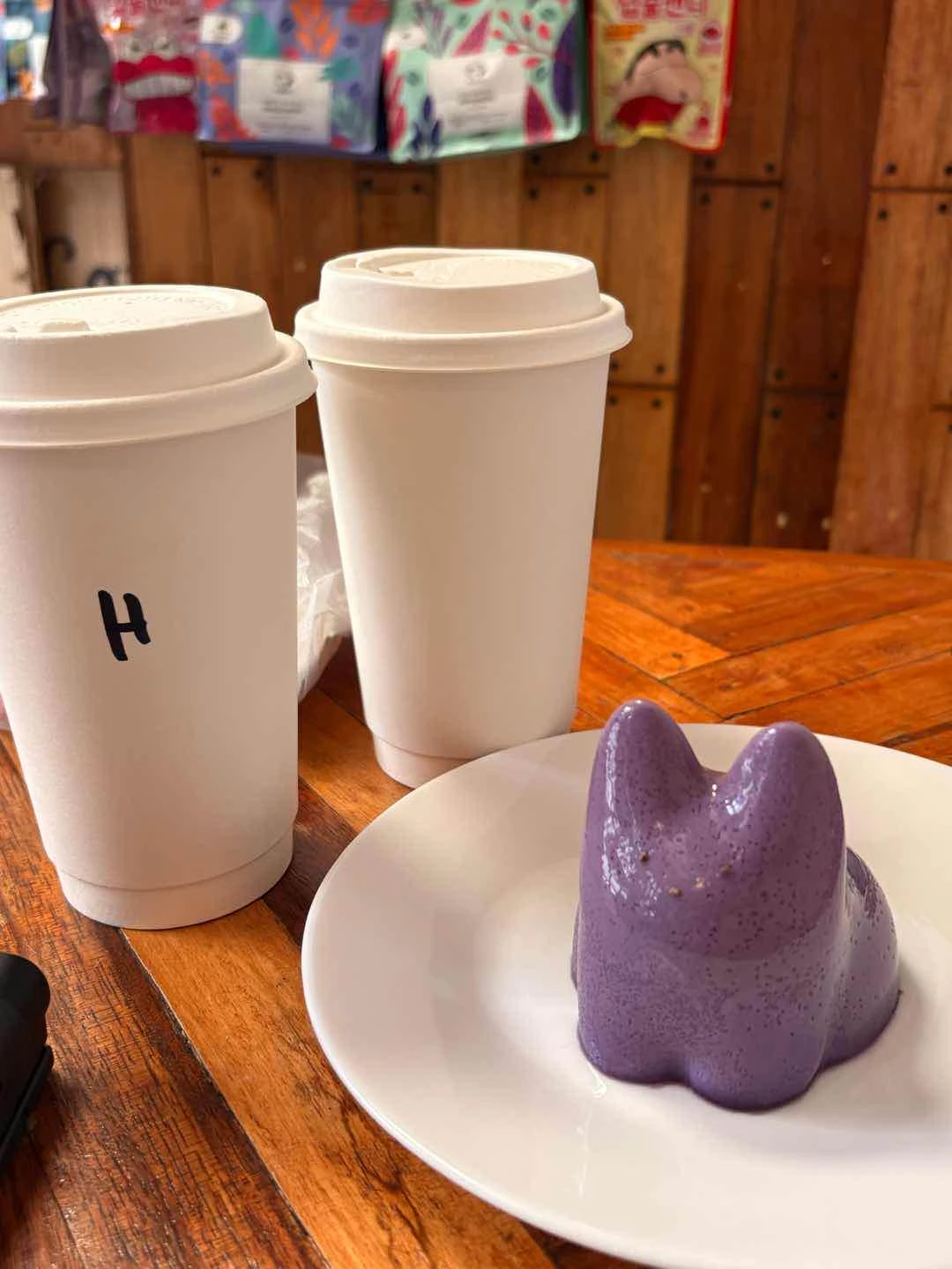 Honey Cinnamon something, Iced Vanilla, and Ube Jiggly Cat Pudding