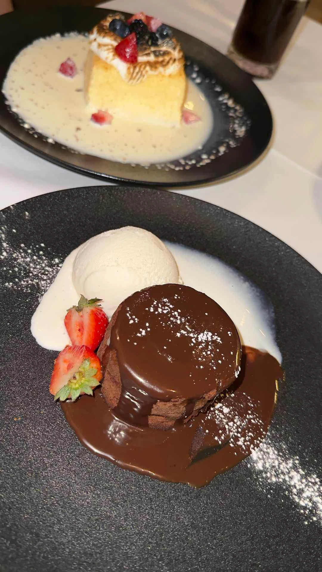 molten lava cake and tres leches 