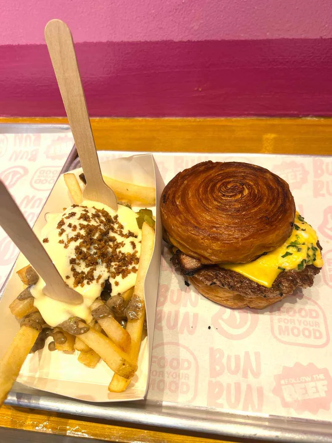kouign burger and overload fries