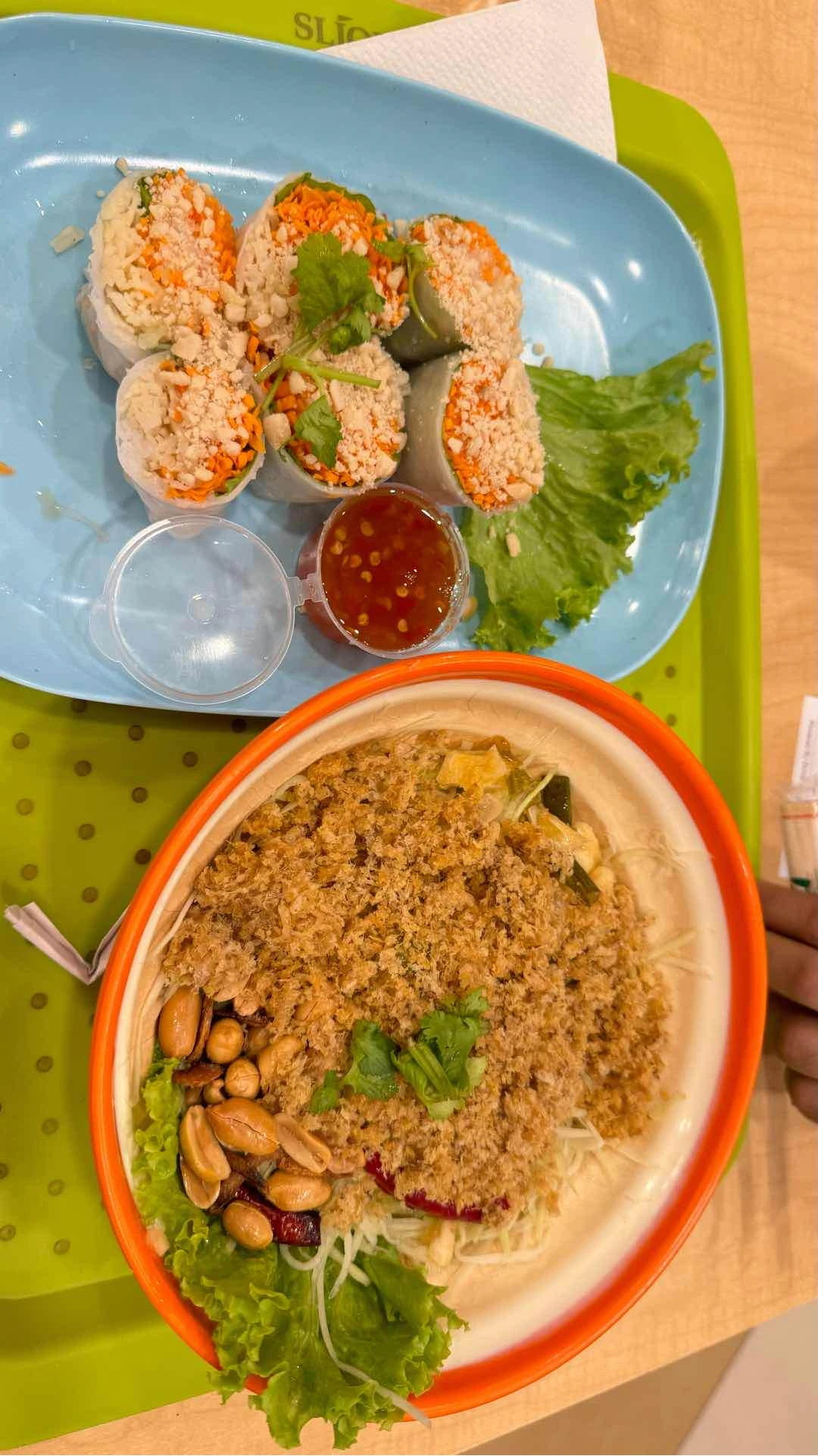 Fresh roll and crispy catfish salad