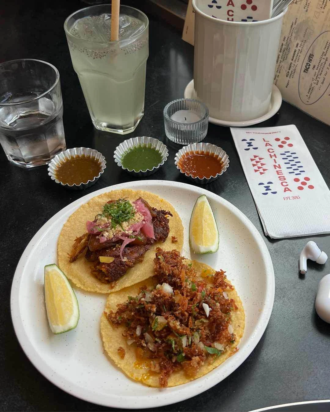 Carnitas and Chicharrón Tacos with Limón Bebidas of La Chinesca BGC
