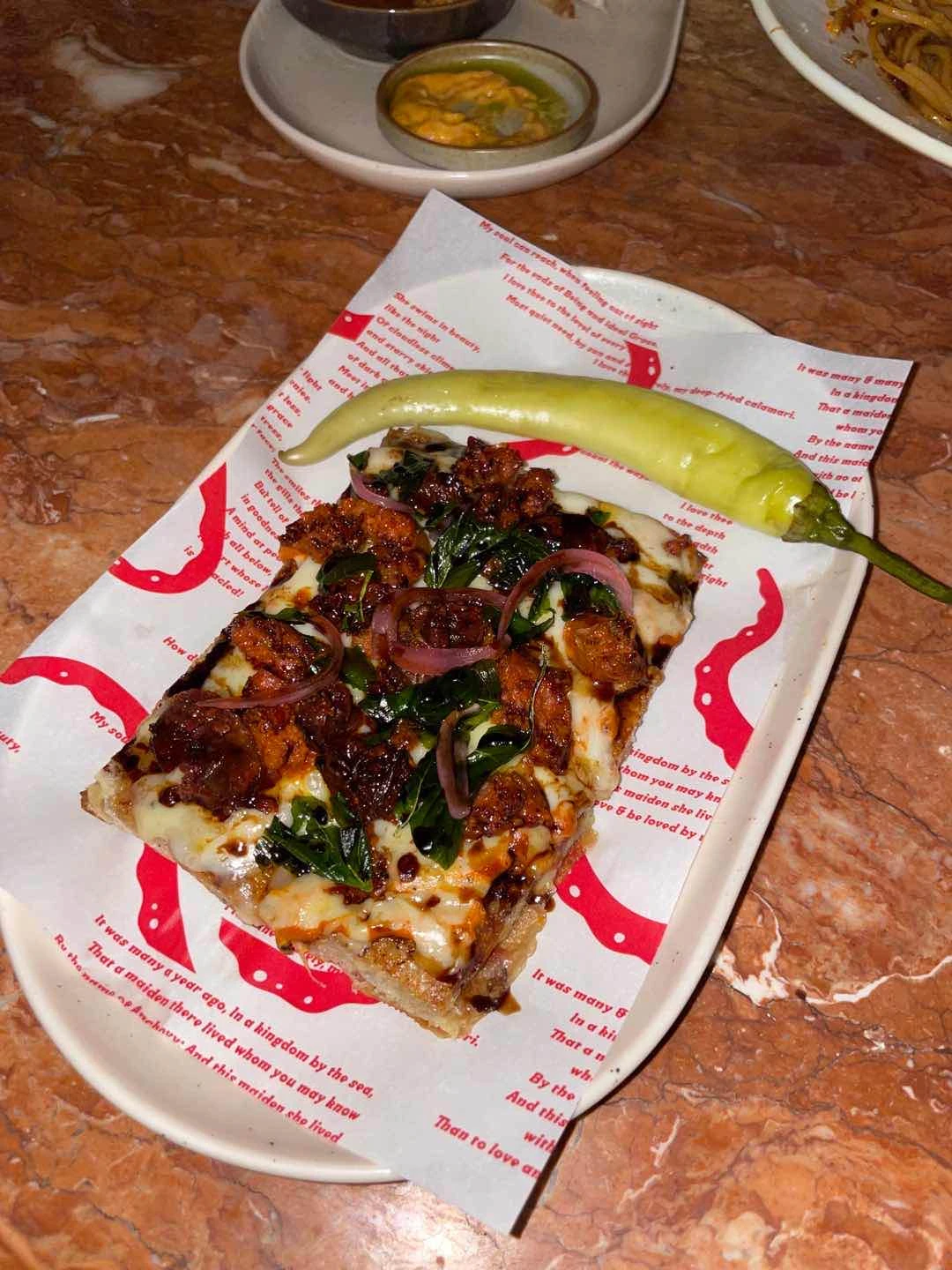 chorizo & fresh mozzarella toast of Thank You Seafood