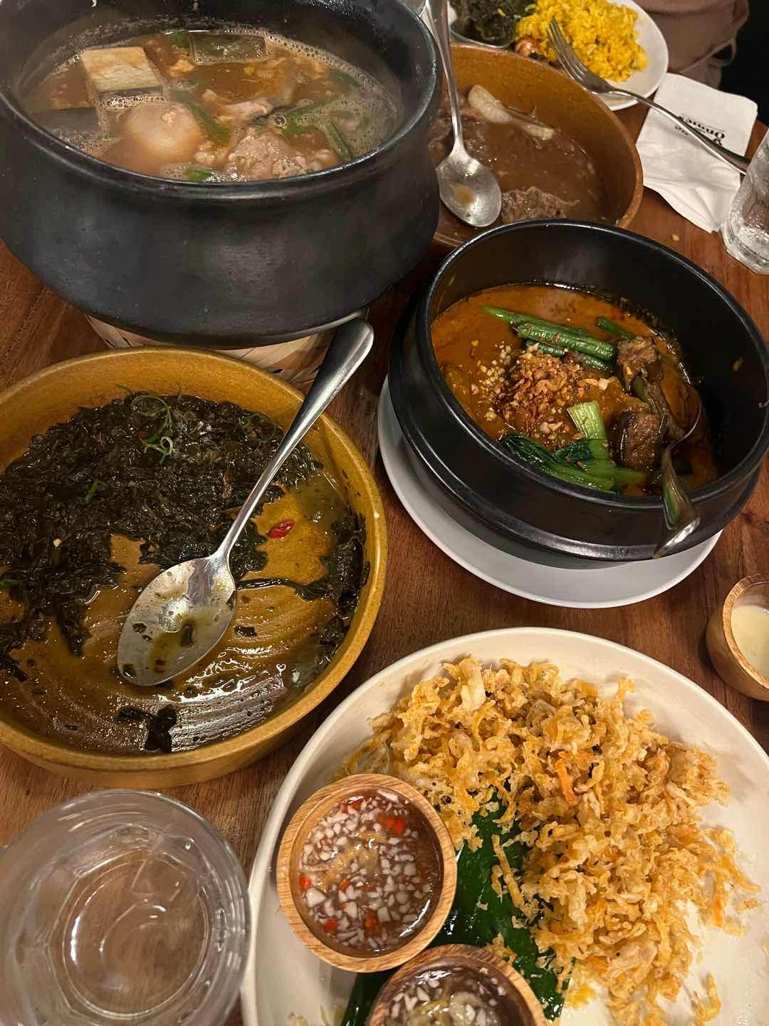 Okoy, Laing, Kare-Kare, Sinigang na Salmon, Bistek Tagalog