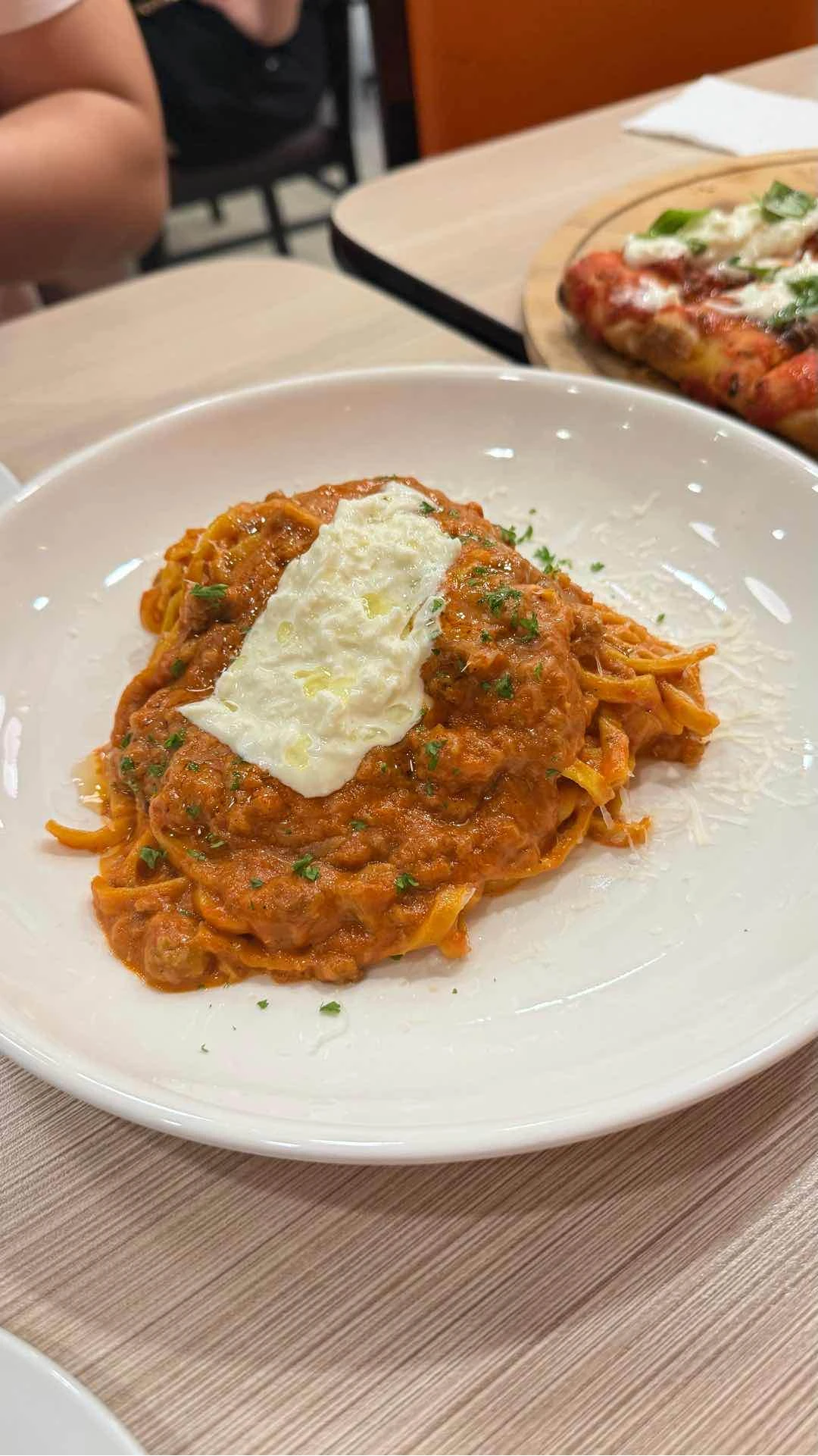 Rigatoni zozzona but with the rigatoni switched to fresh linguine since they were out of dry pasta