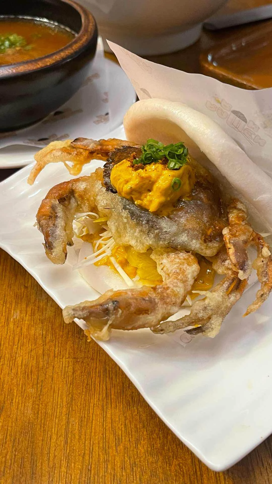 Soft shell crab bum of Ramen Ron Rockwell