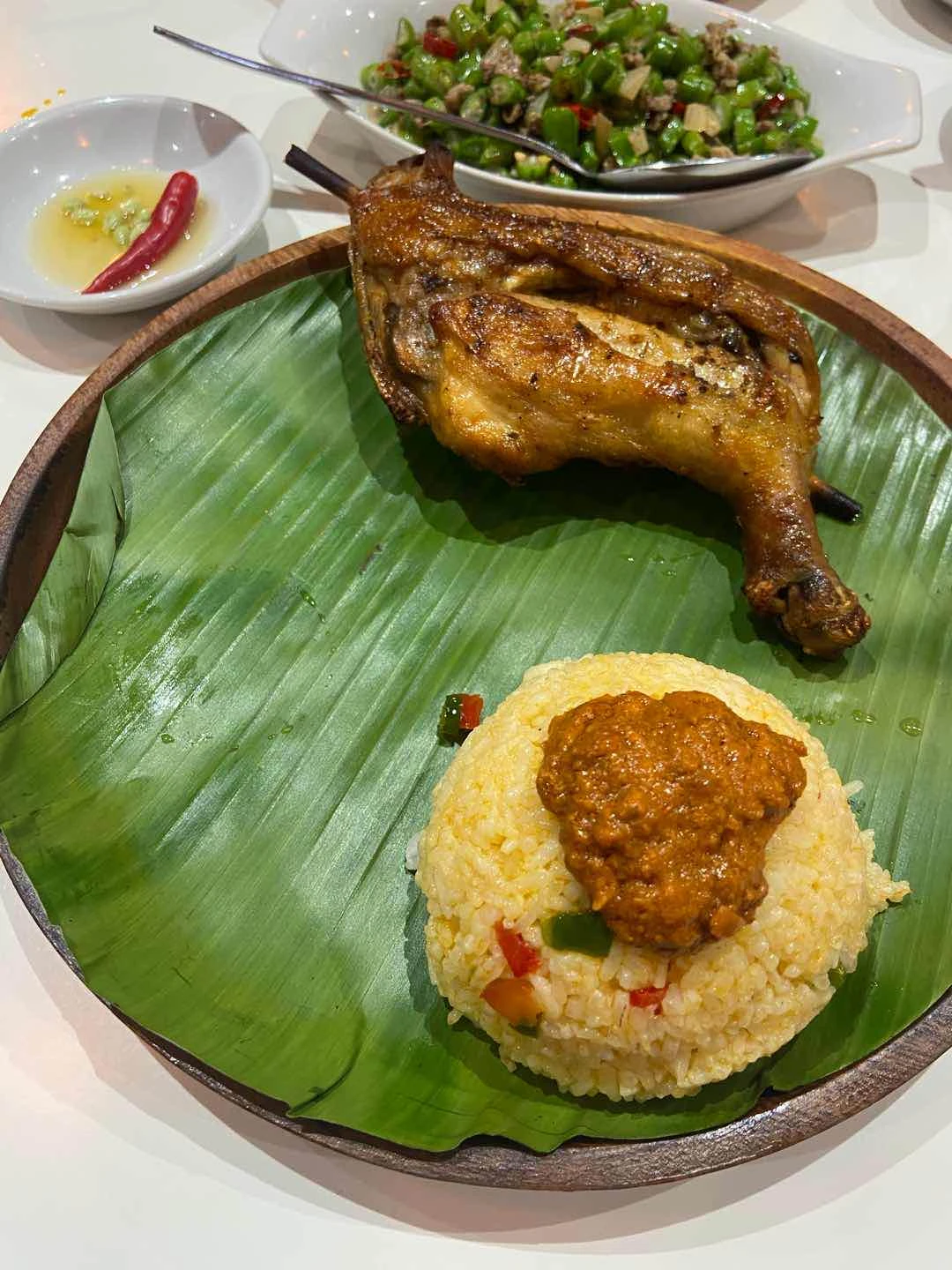 Inasal paa and crabfat rice
