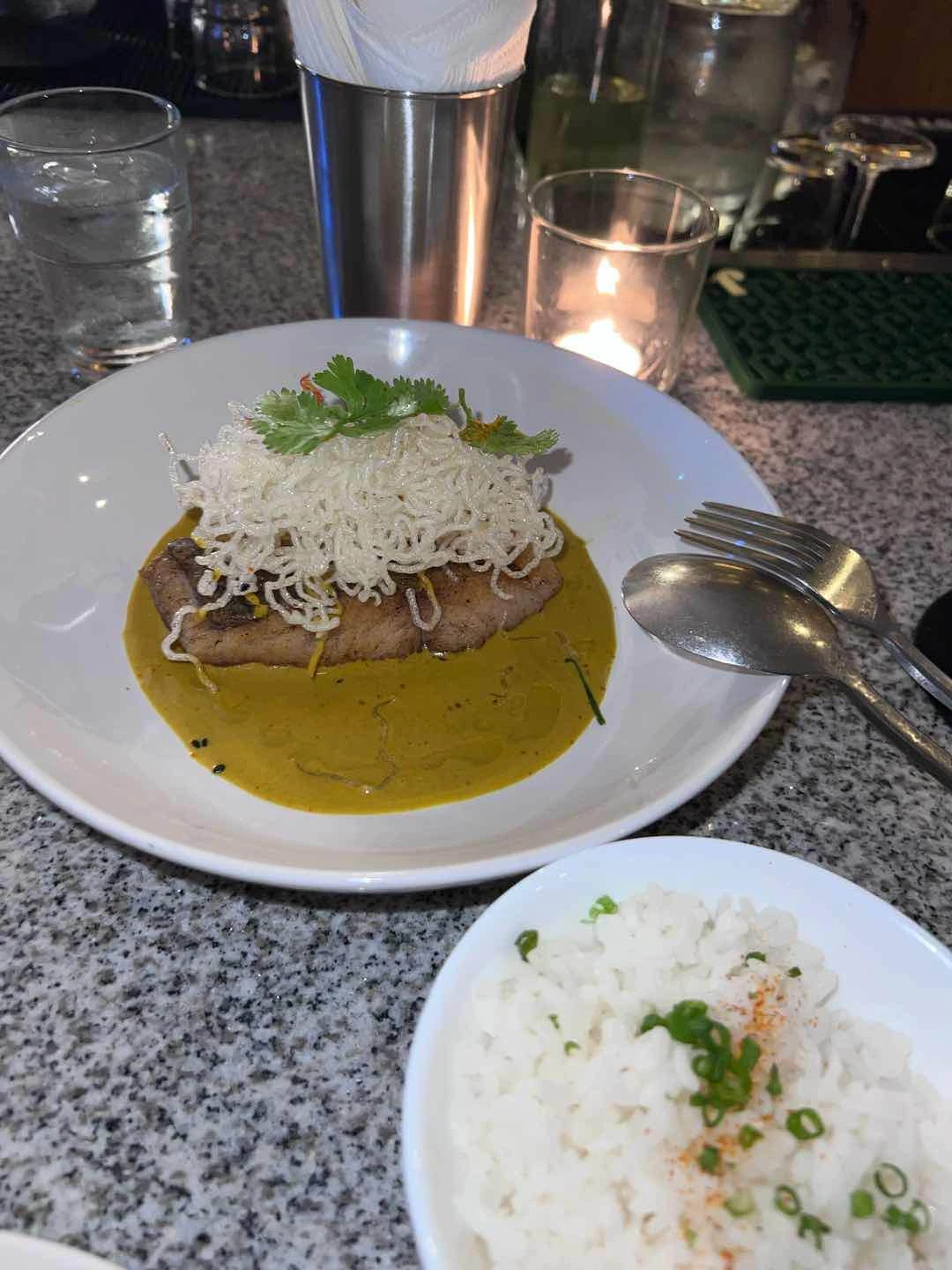 seabass yellow curry comes with rice of Butcher Boy