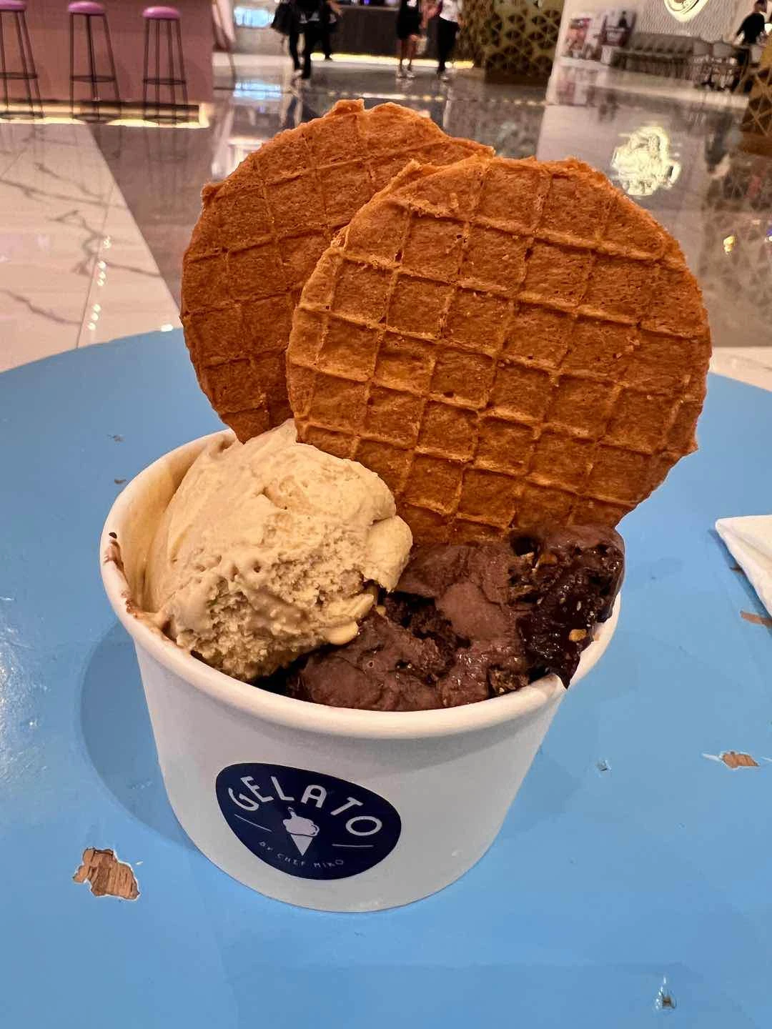 Salted caramel and chocolate  of Gelato by Chef Miko