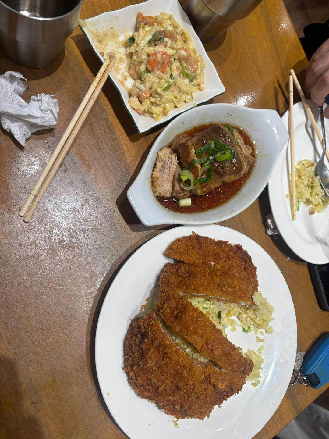 egg and shrimp, humba, porkchop fried rice
