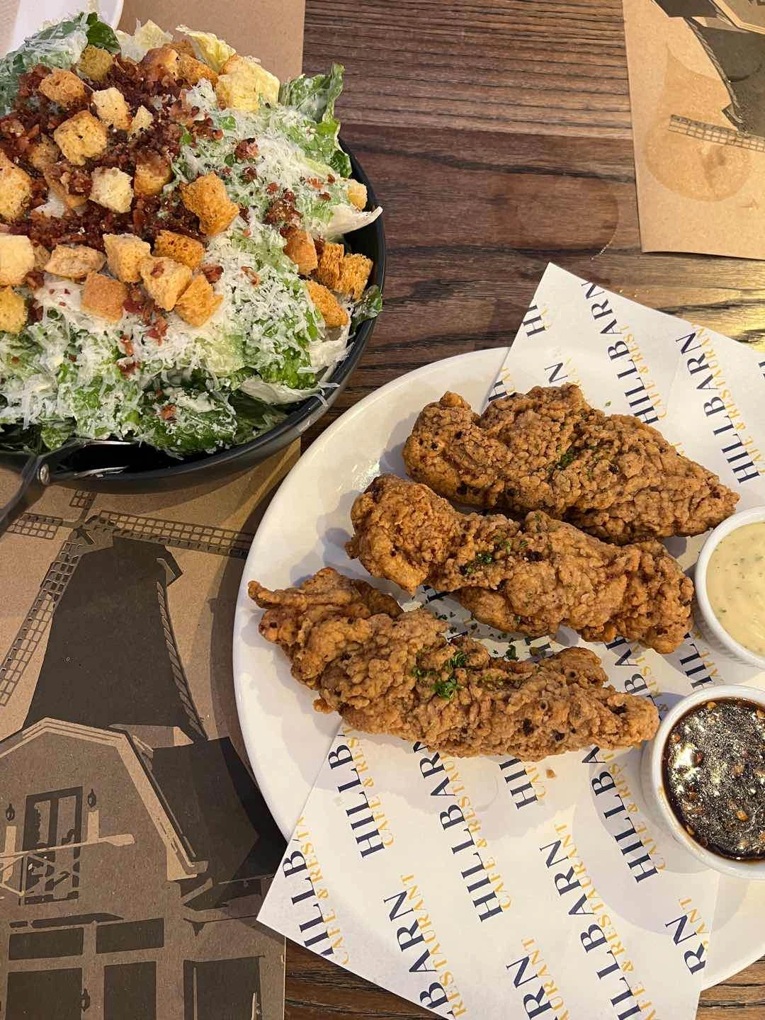 hillbarn salad + ultimate chicken fingers