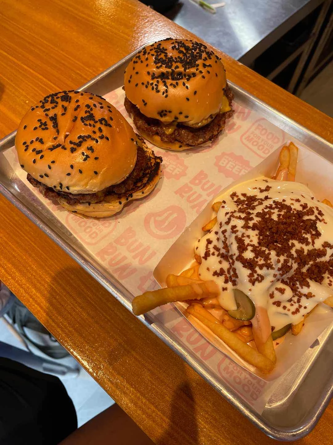 double cheeseburger, overload fries