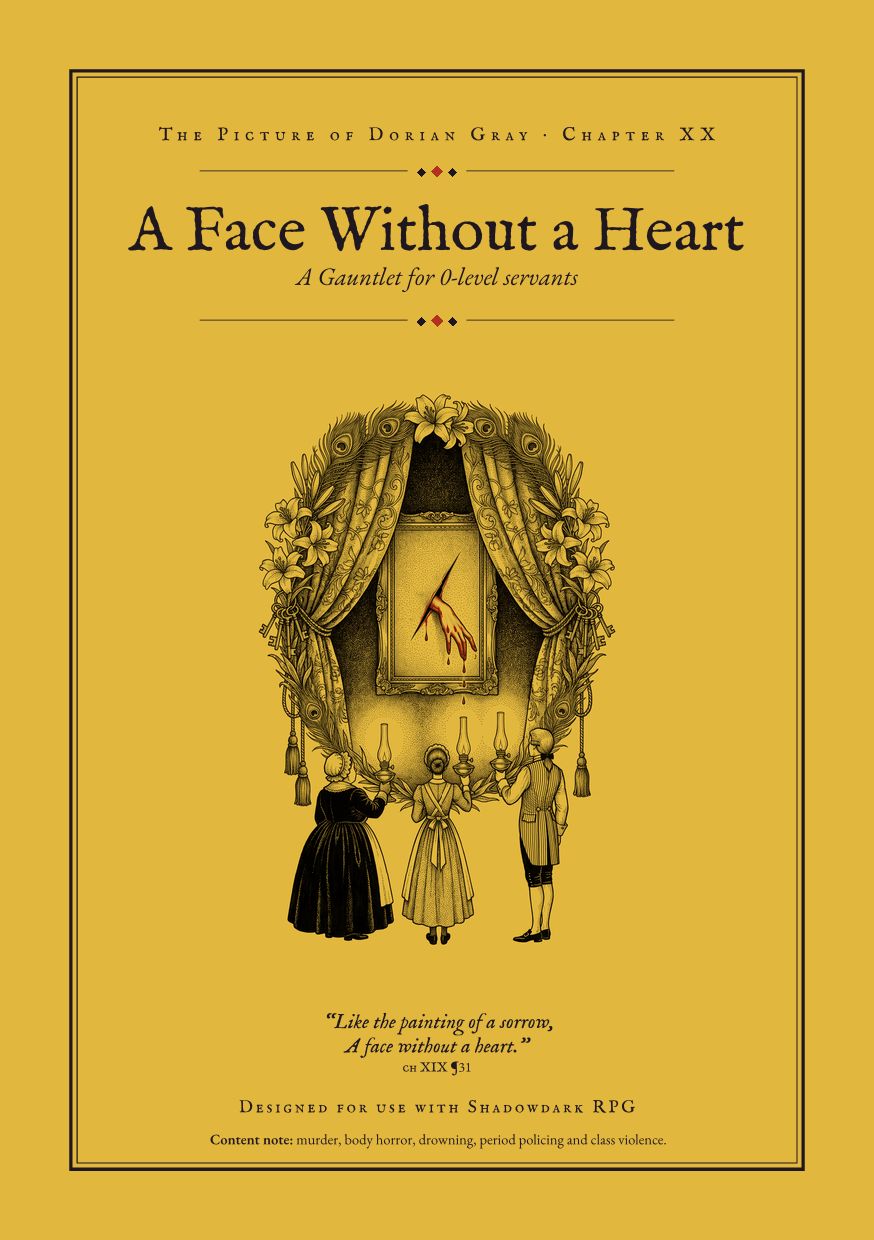 The cover of A Face Without a Heart: a yellow book with an ink emblem of the portrait