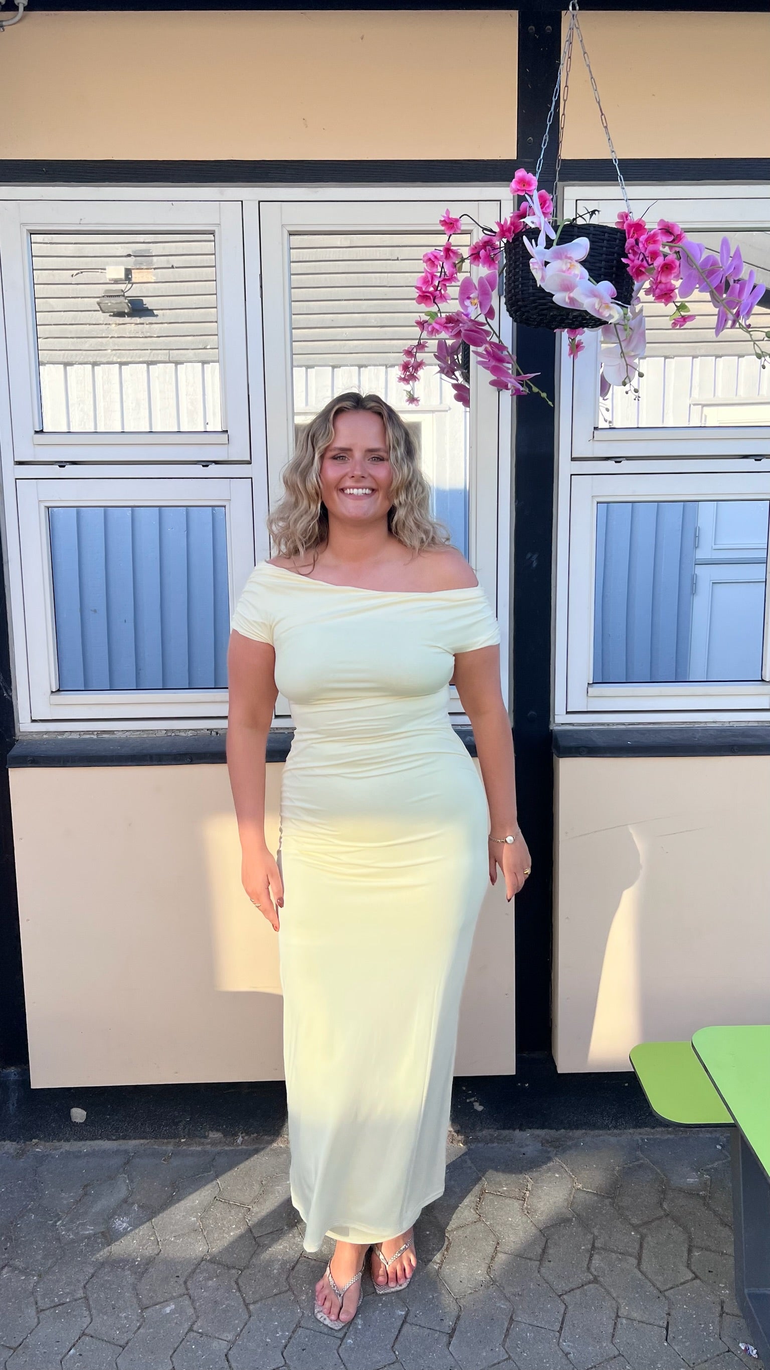 Meshki - Imogen Off Shoulder Slinky Maxi Dress - Lemon