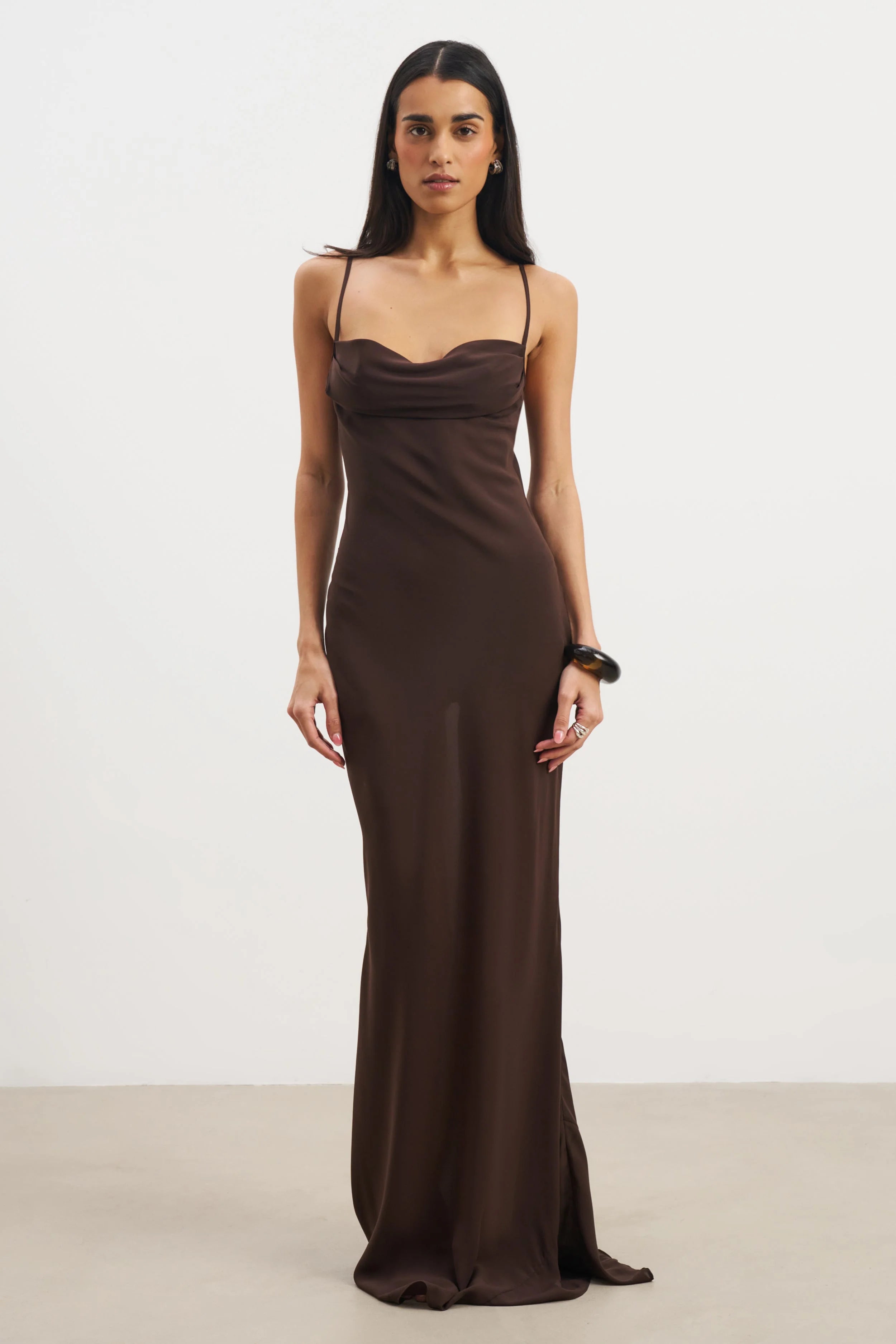 BOA - Sheer Ruched Chiffon Maxi Dress