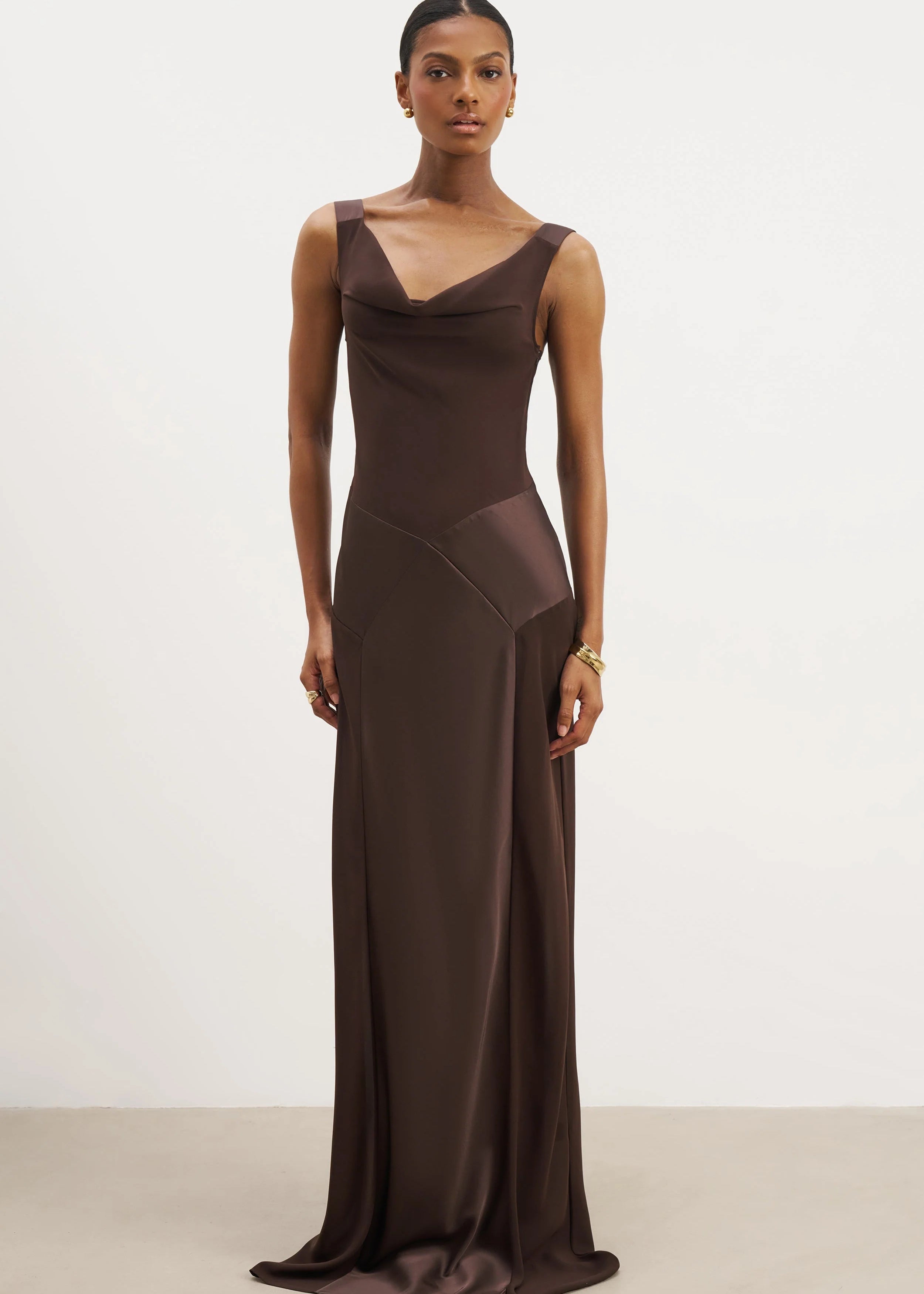 BOA - COWL NECK SATIN PANEL GOWN