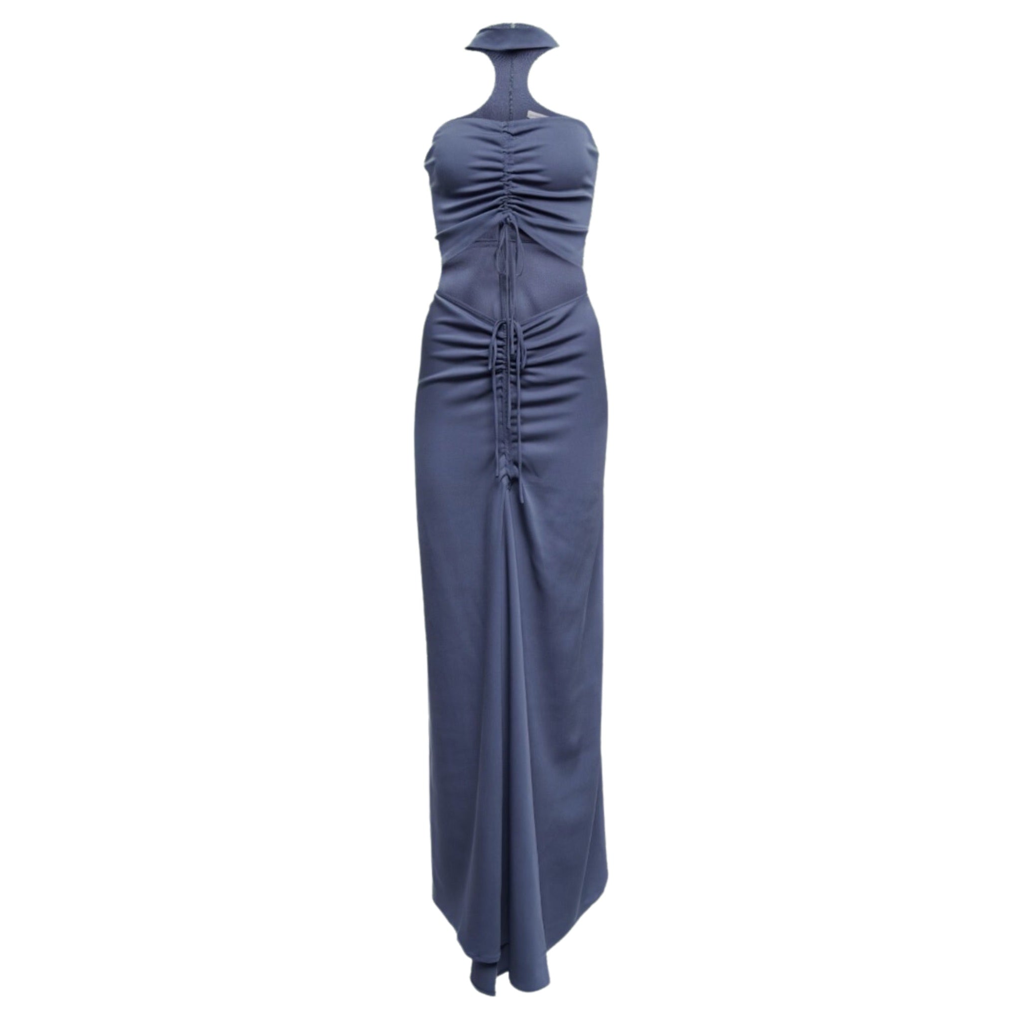 REVERSED HALTER DISCONNECT RUCHED DRESS