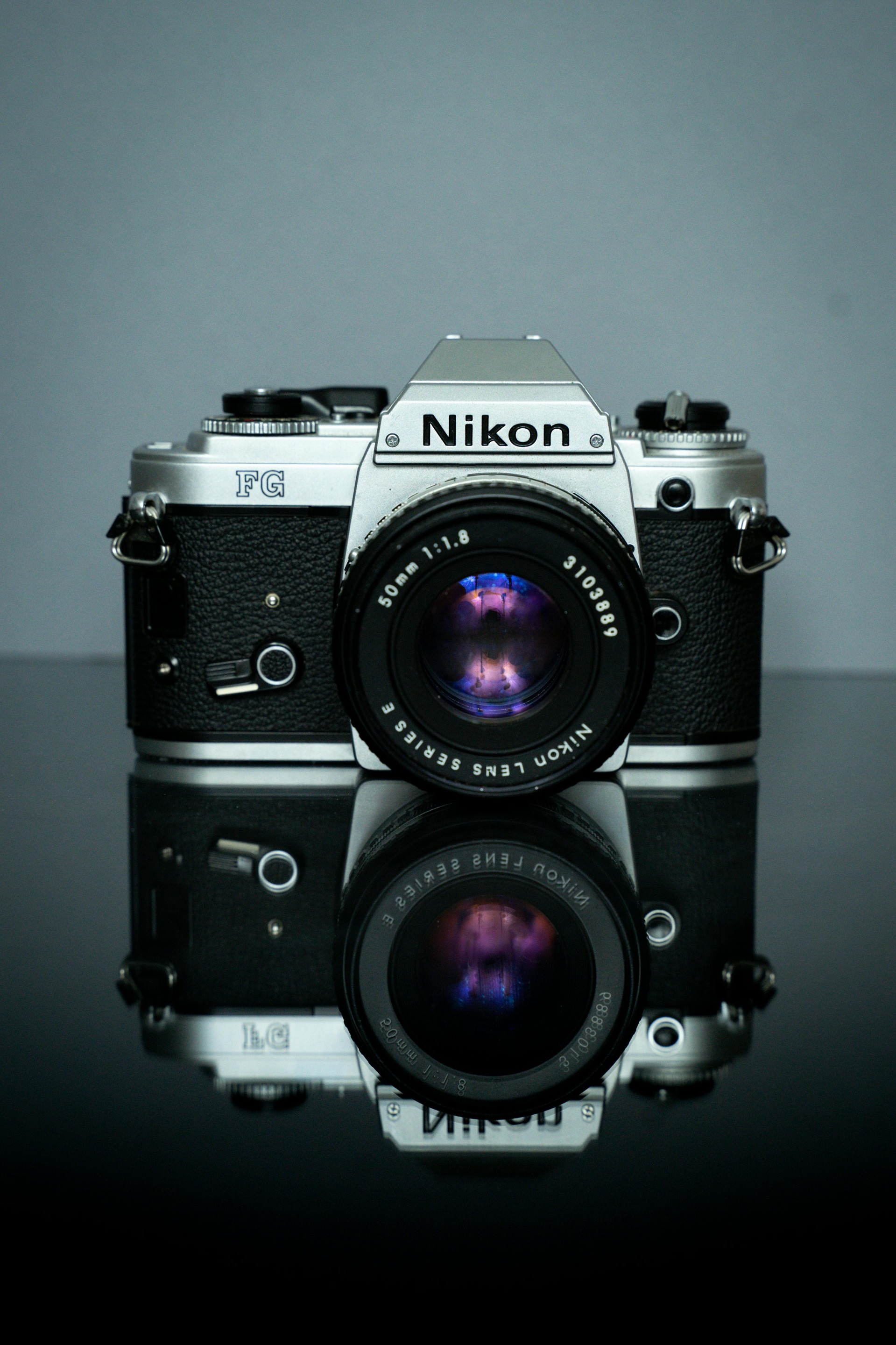 Nikon FG 35mm SLR Camera with Series E 50mm f/1.8 Lens - Silver/Black - Excellent Condition