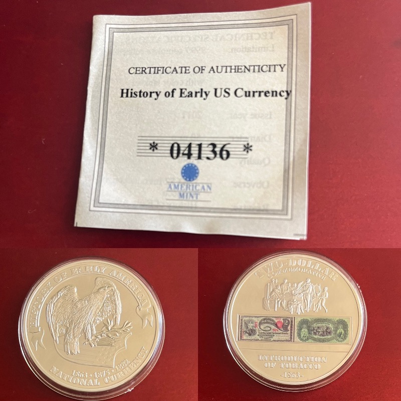 American Mint Early US Currency Commemorative Coin Set with Certificate