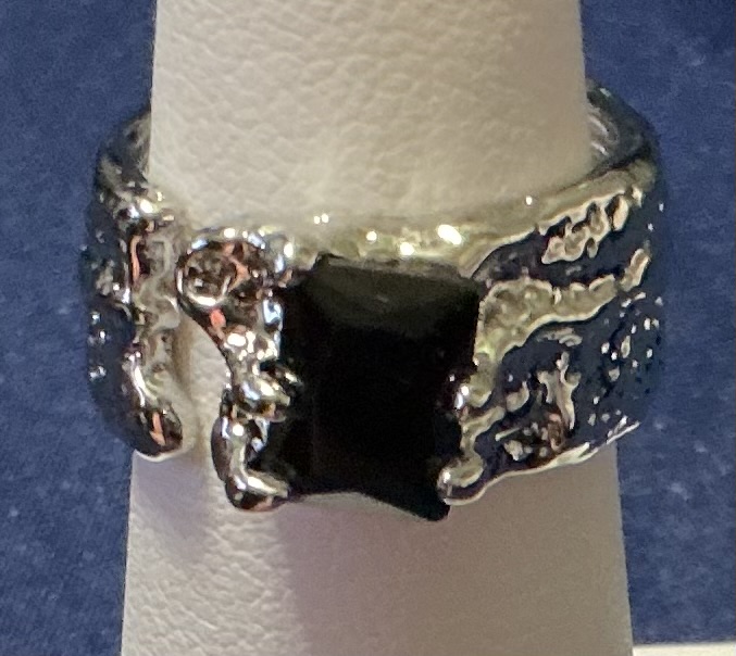 Silver Ring with Black CZ Gemstone Size 4-1/2