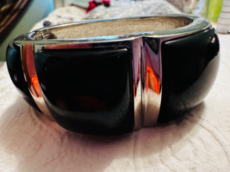 Chunky Black and Silver Bangle Bracelet
