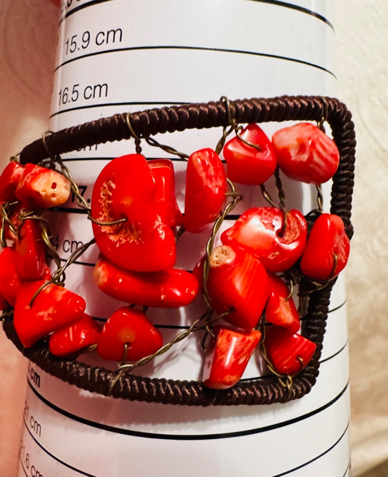 Handcrafted Cuff Bracelet with Red Stones