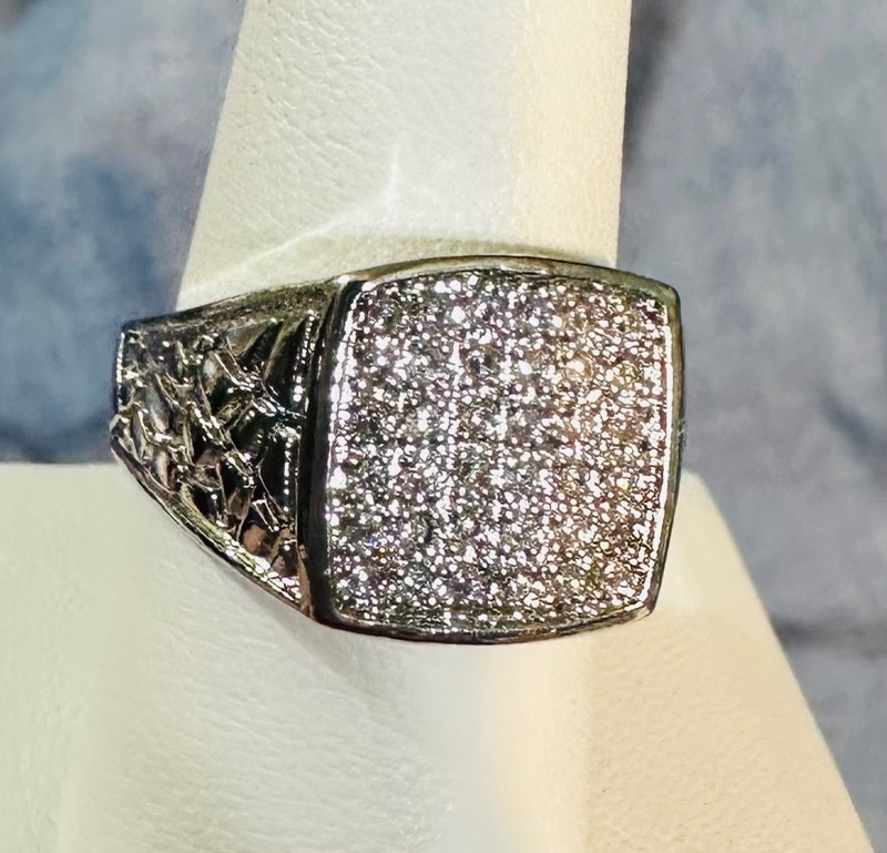 NEW Men's Silver Plated Ring with Pave-Set CZ Diamonds and Starburst Pattern