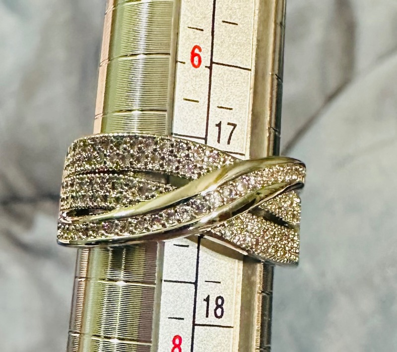 Diamond CZ Embedded Ring Crossover Design Size 7 NEW
