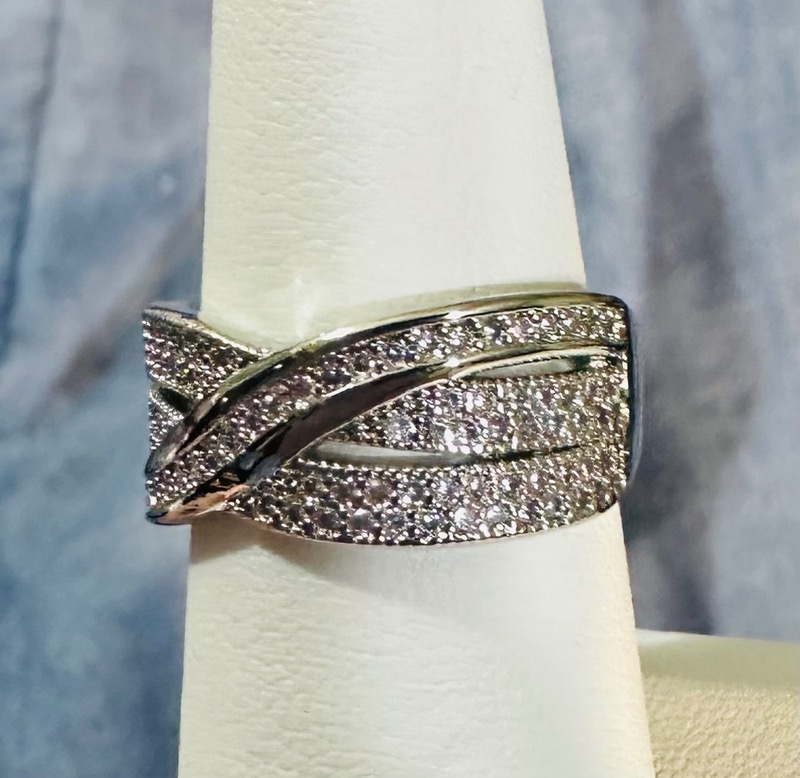 Modern Crossover Ring with Pavé-Set CZ Diamonds 