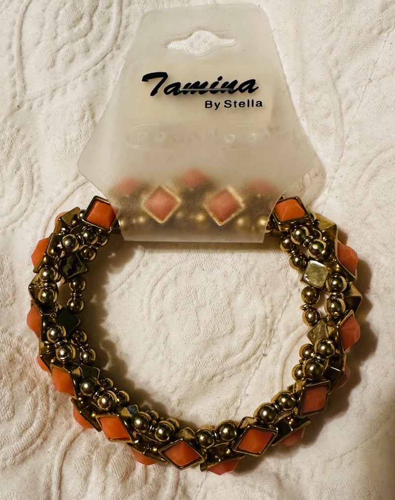 Tamina Bracelet by Stella with Orange and Ivory Geometric Stones NWT