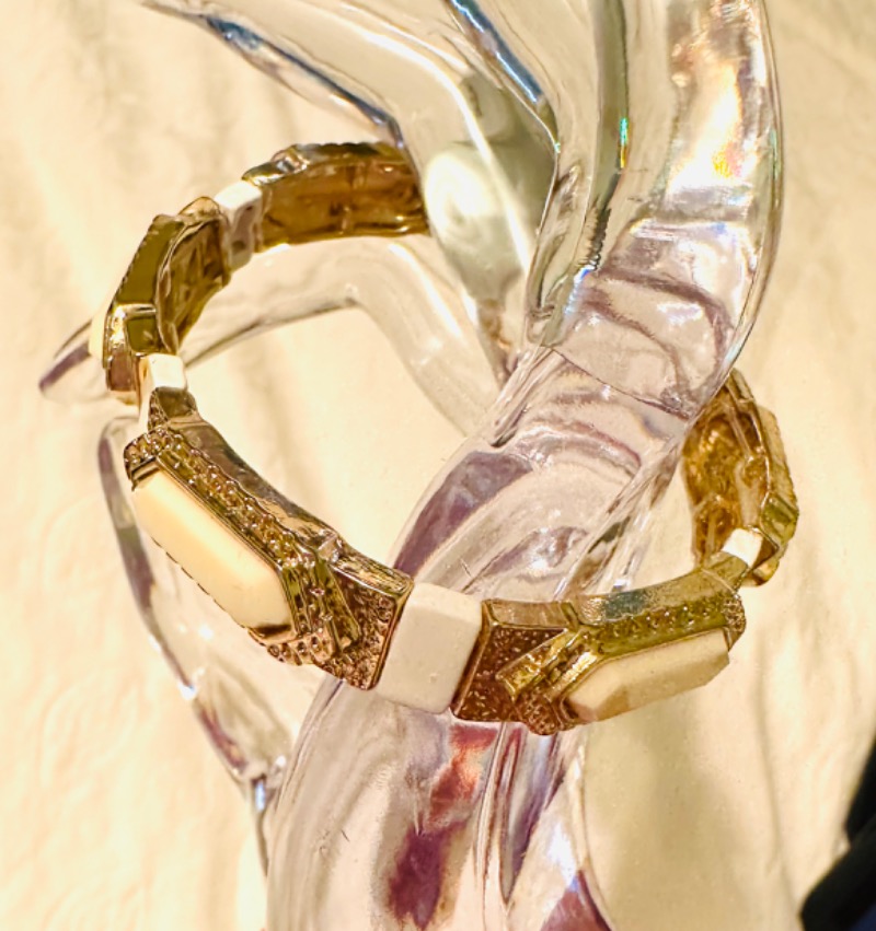 Gold-Tone Bracelet with Textured Metal And Faux Ivory Embellishments