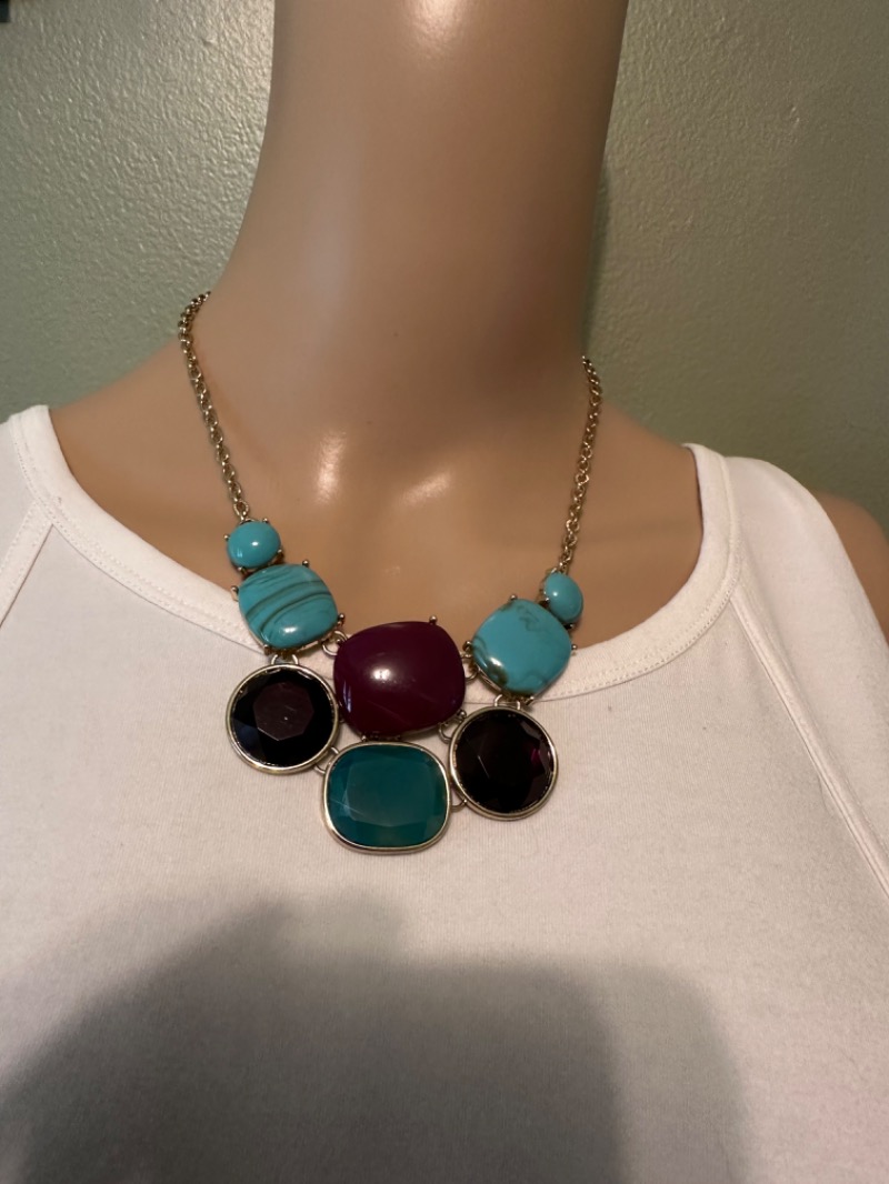"Statement Necklace with Colorful Cabochon Stones"