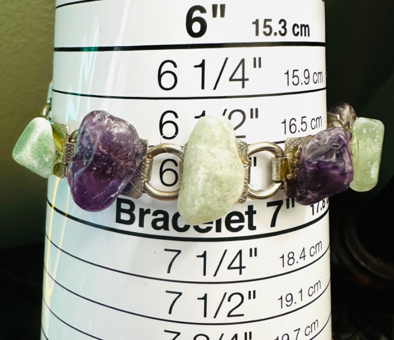Handmade Raw Gemstone Bracelet with Amethyst and Prehnite NWT
