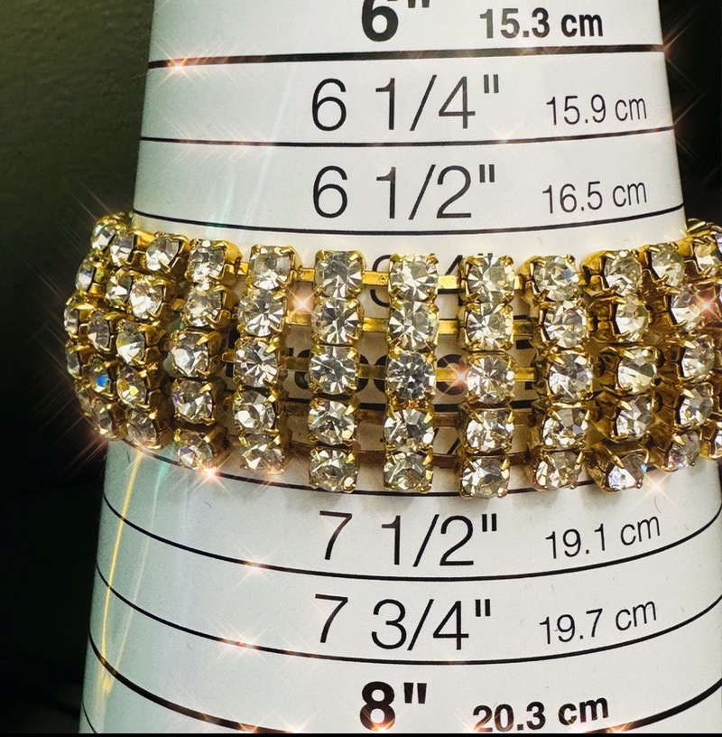 NWT Golden Tennis Bracelet with Sparkling Crystals - Adjustable Sizing 