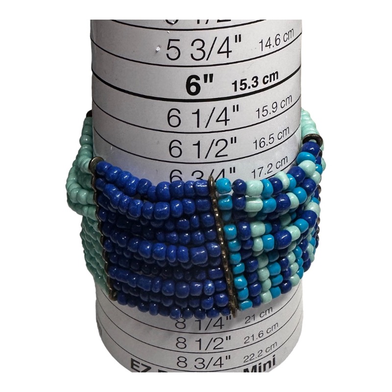 Multi-Strand Beaded Bracelet Blue & Turquoise Fits 7 Inch Wrist