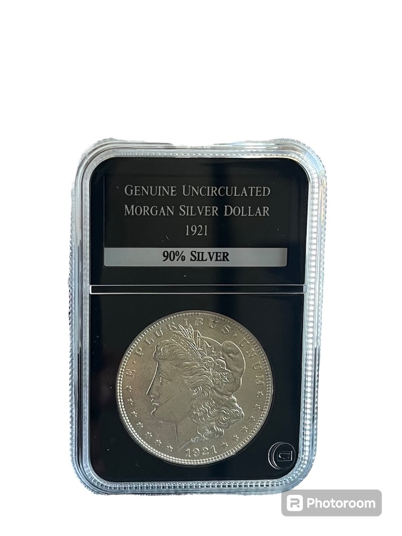 Uncirculated 1921 Morgan Silver Dollar 90% Silver Coin with Holder