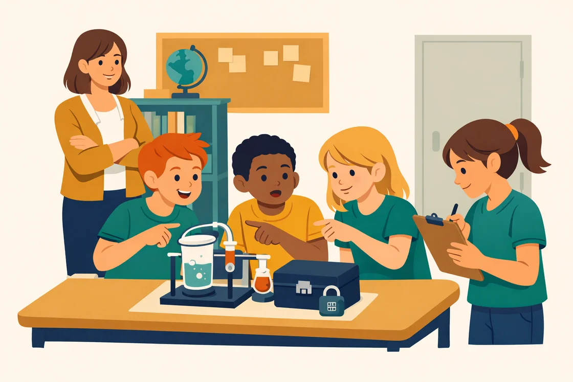 Ms Watson watching students debate and work together on a science experiment