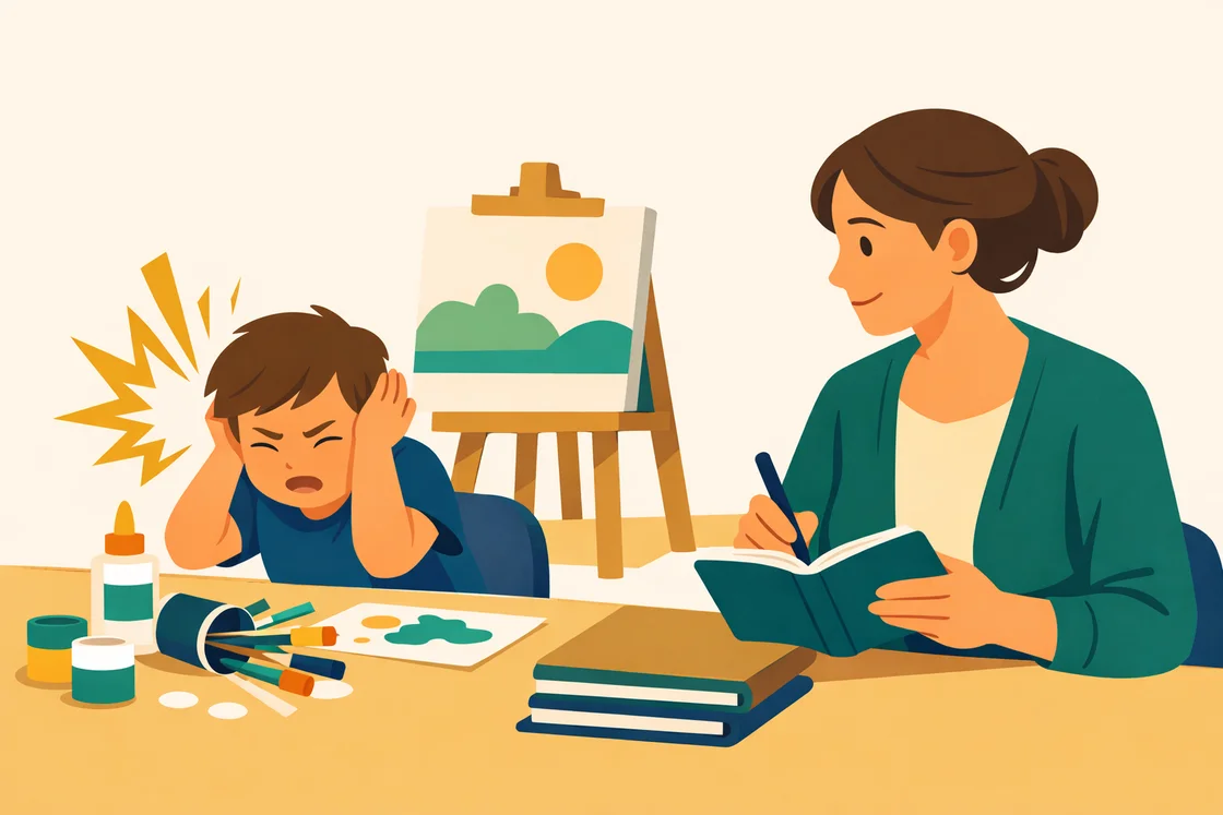 Teacher observing and recording a student's reaction to sensory triggers