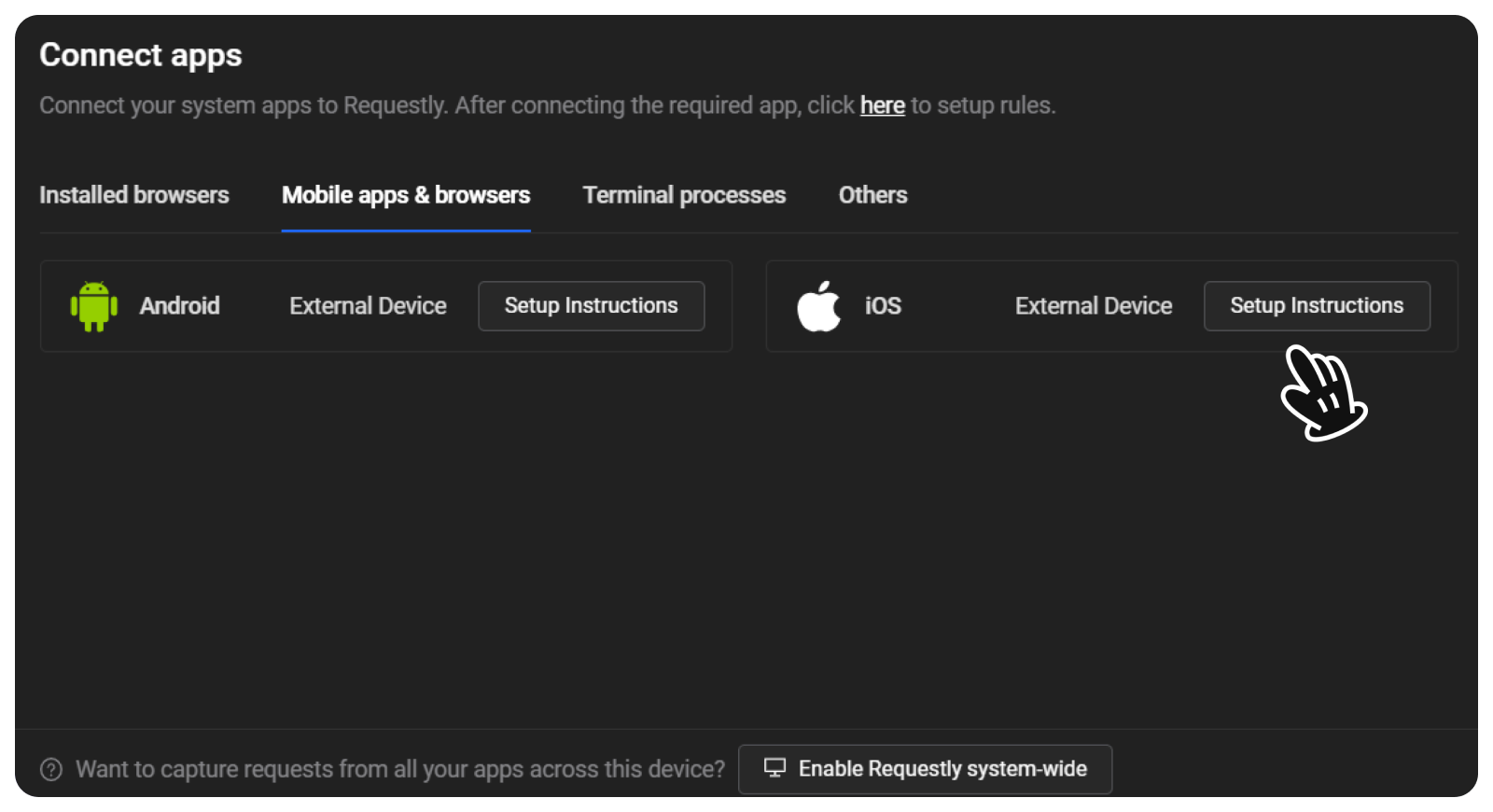 Desktop app select iOS device