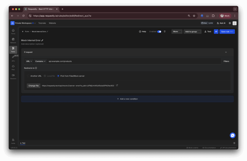 Create a Redirect Rule screenshot