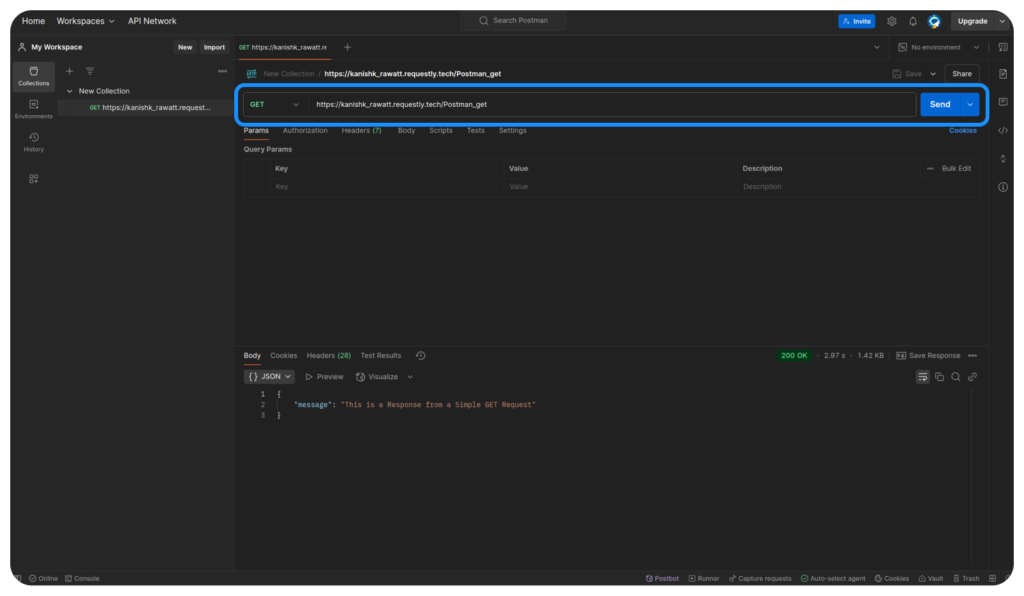 Sending a request with Postman Web screenshot
