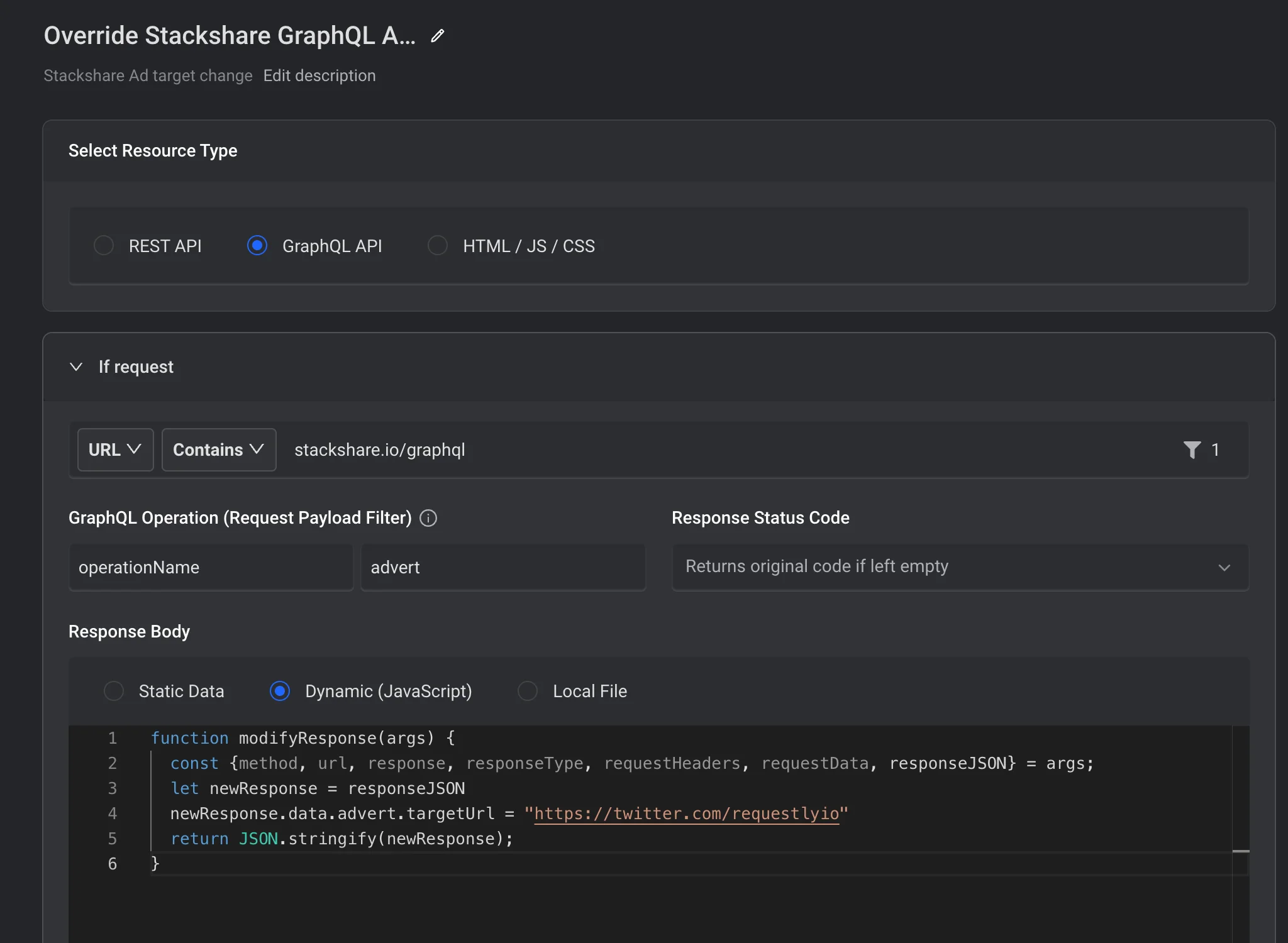 New Modify Response Rule with GraphQL Support screenshot