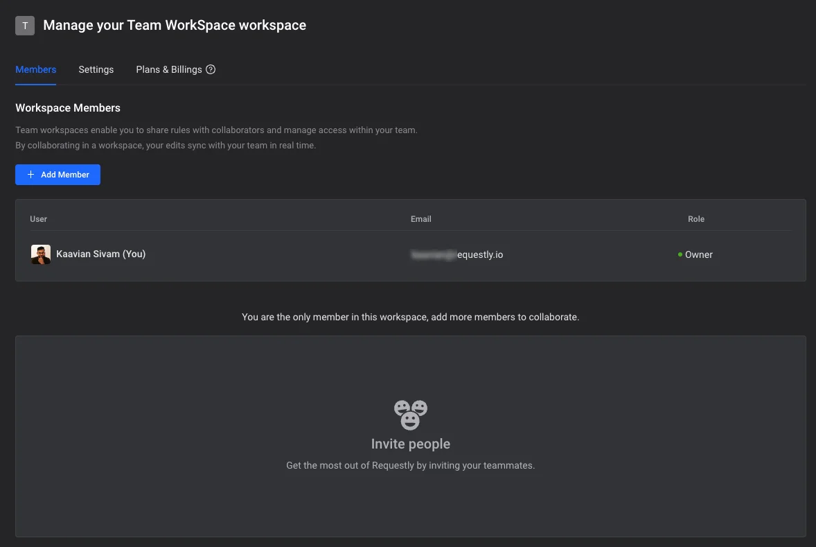 Improved Team Workspace UI screenshot